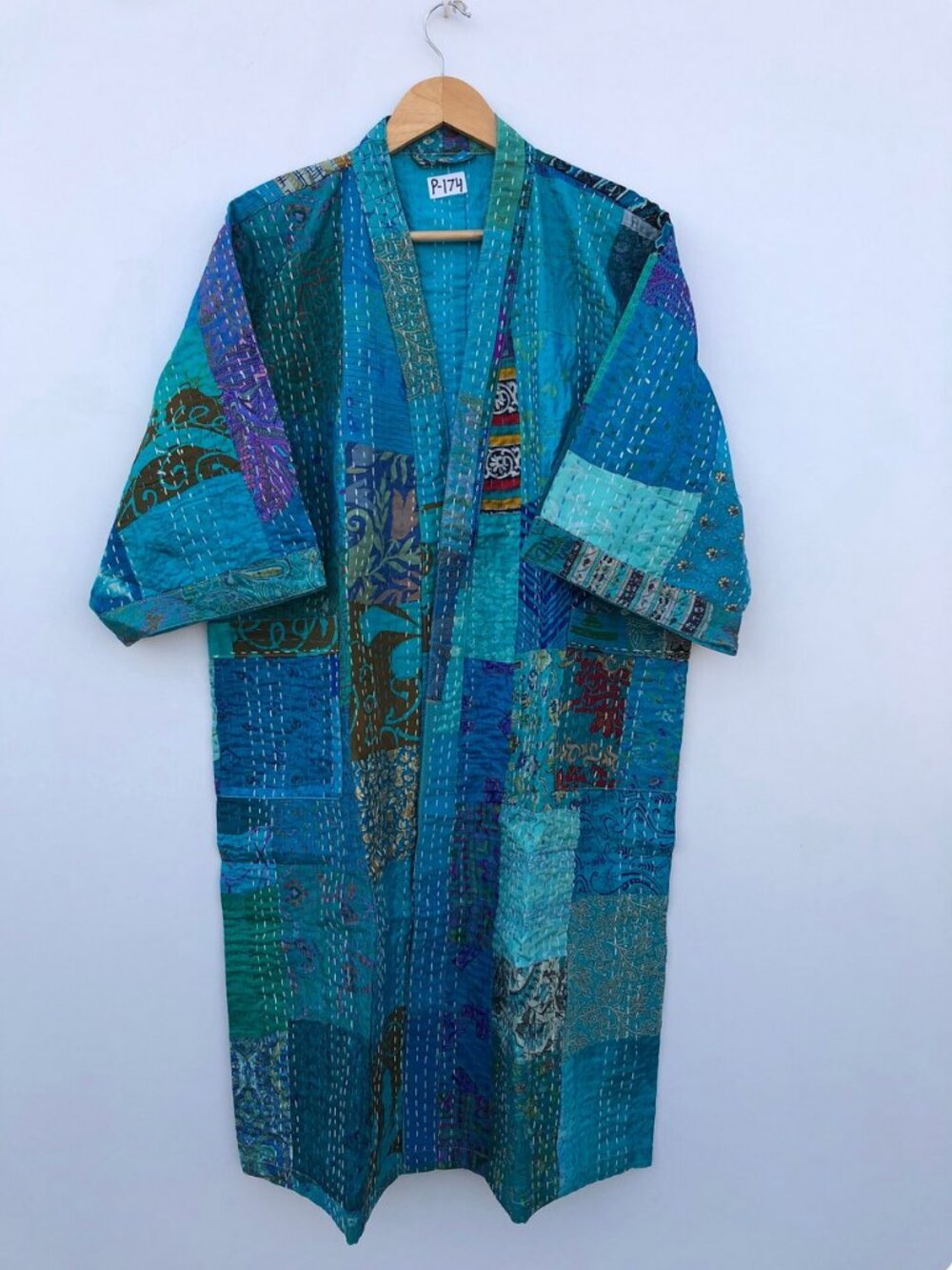 Kantha Kimono Patola Jacket Handmade Jacket Patchwork Kimono Robe - Picture 3 of 16